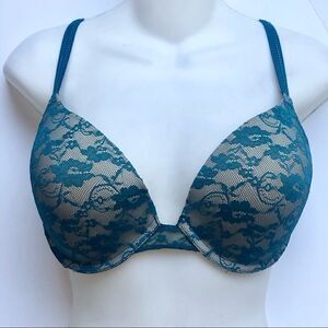 MAIDENFORM MOLDED CUP T-SHIRT TEAL LACE BRA 36D